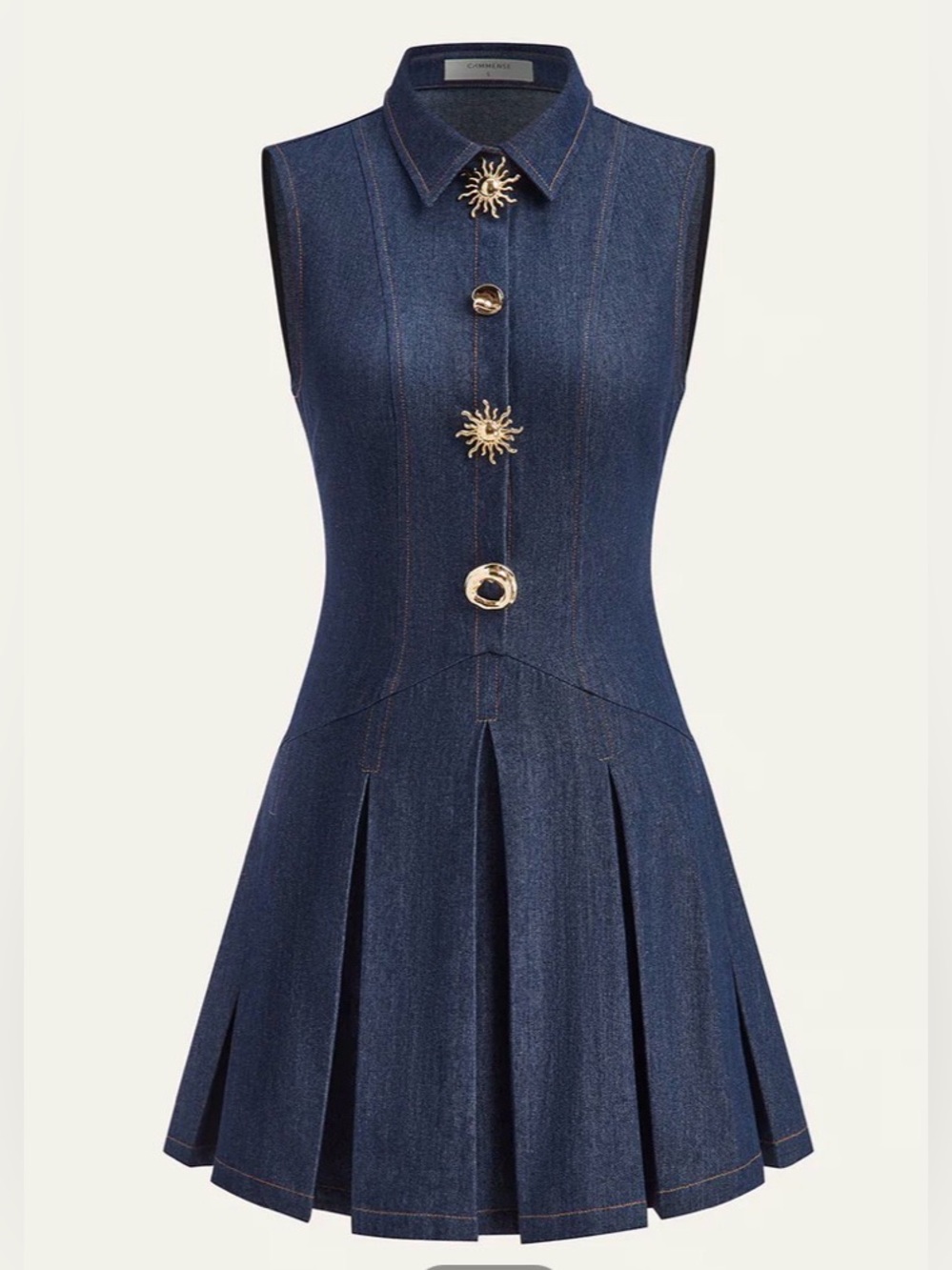 Commense DenimSleeveless Pleated shirt Dress